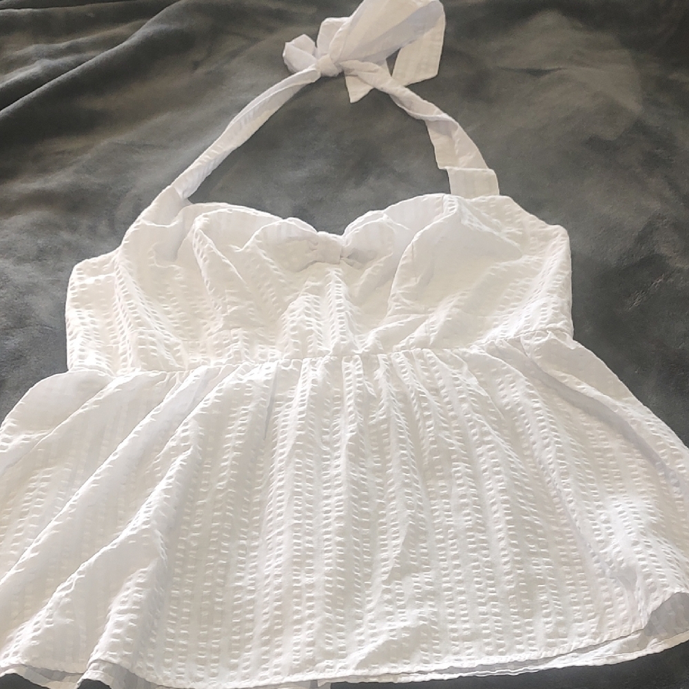 Torrid White Textured Halter Blouse